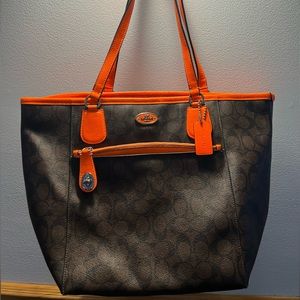 Coach Set Brown/Orange Medium Size Tote with matching Wallet